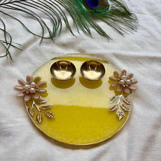 Golden Bloom Resin Tilak Plate