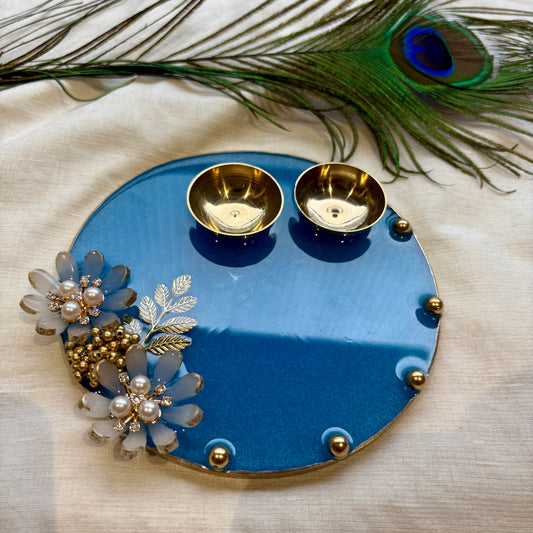 Royal Blue Blossom Resin Tilak Plate