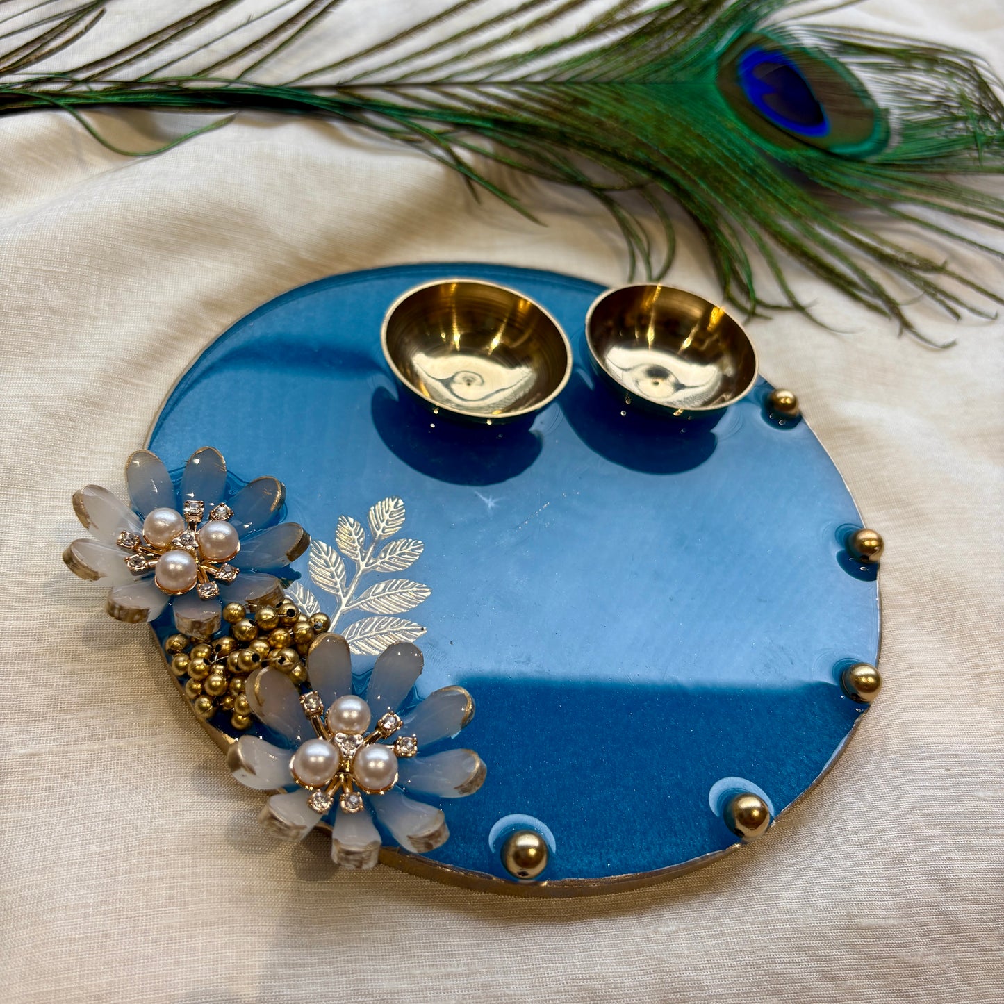 Royal Blue Blossom Resin Tilak Plate