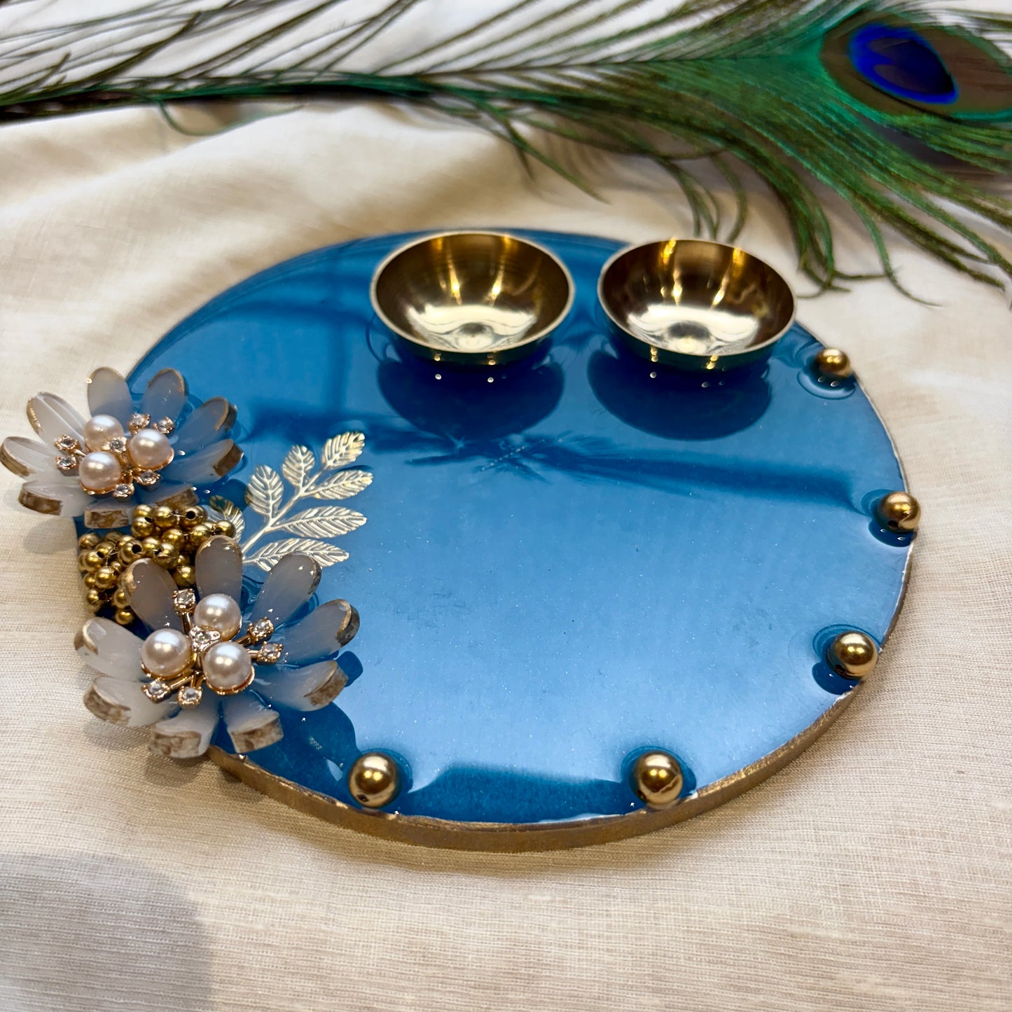 Royal Blue Blossom Resin Tilak Plate