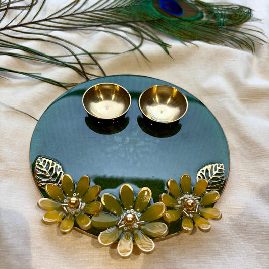 Olive Bloom Resin Tilak Plate