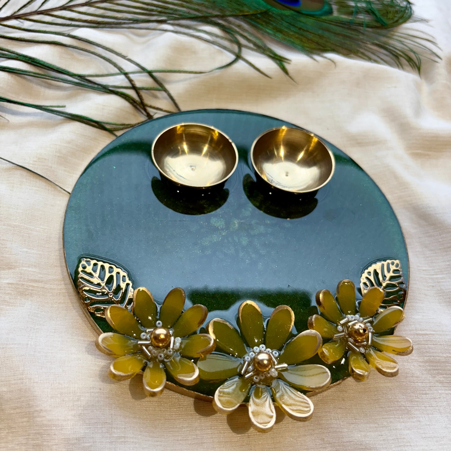 Olive Bloom Resin Tilak Plate