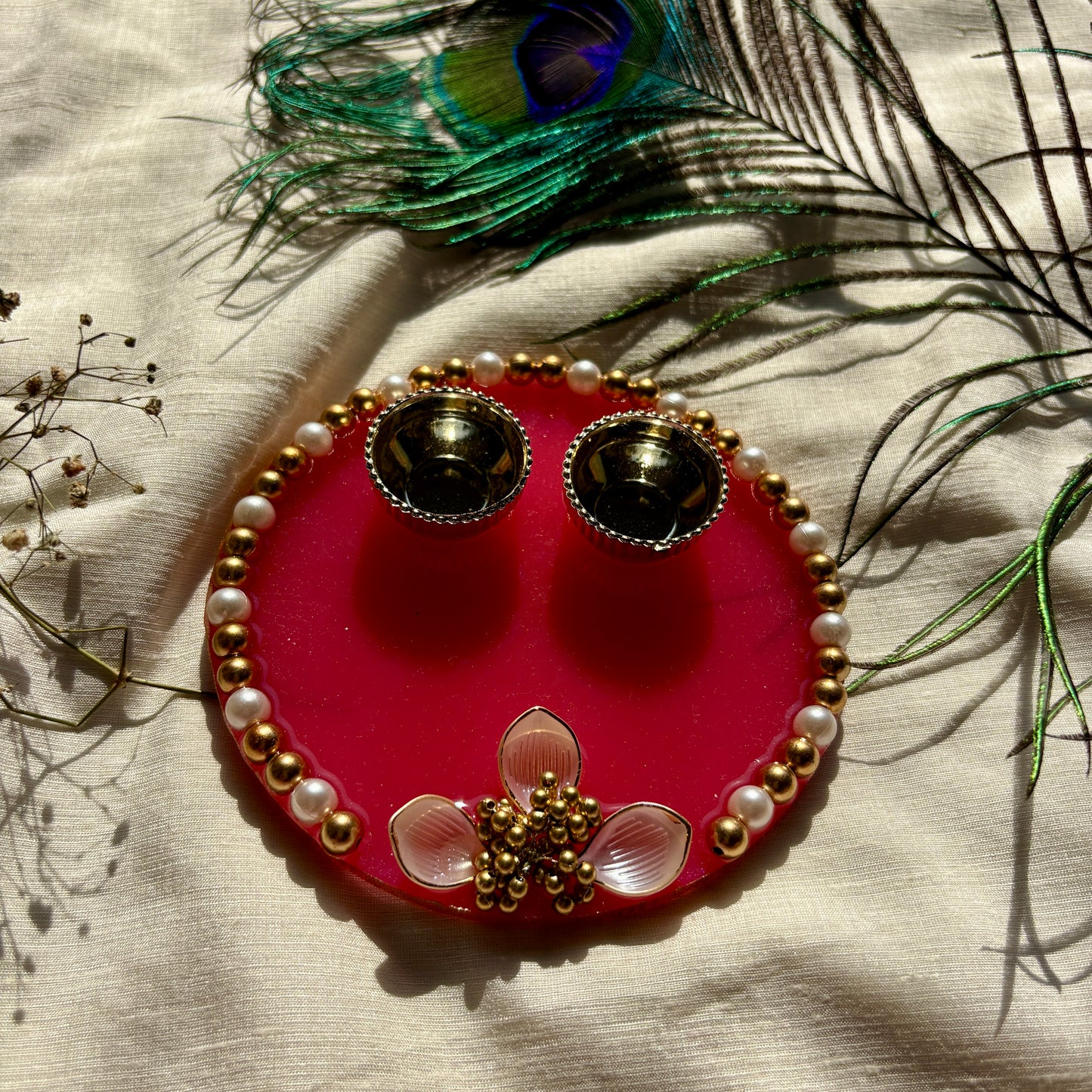 Ruby Blossom Pearl Resin Tilak Plate