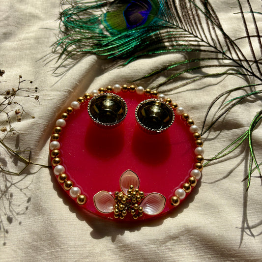 Ruby Blossom Pearl Resin Tilak Plate