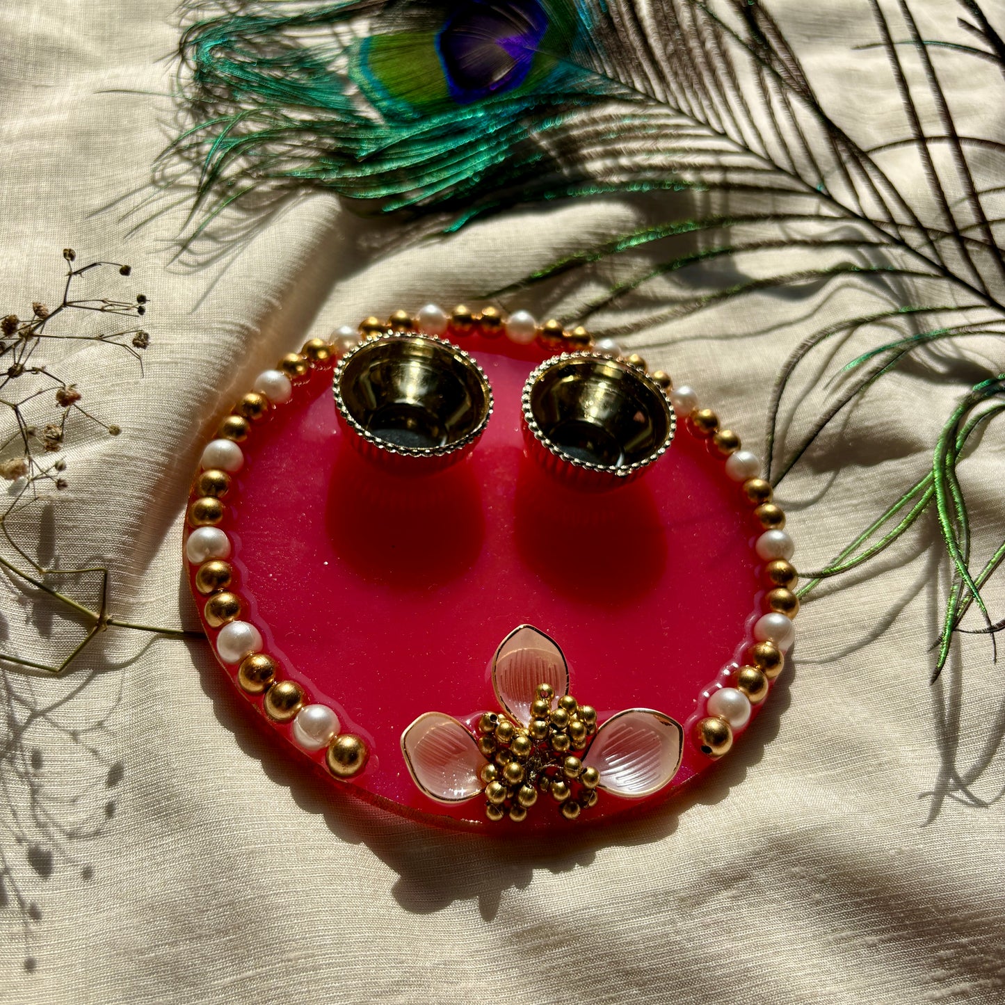Ruby Blossom Pearl Resin Tilak Plate