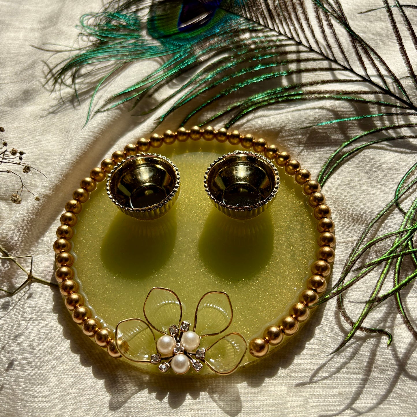 Olive Bloom Luxe Resin Tilak Plate