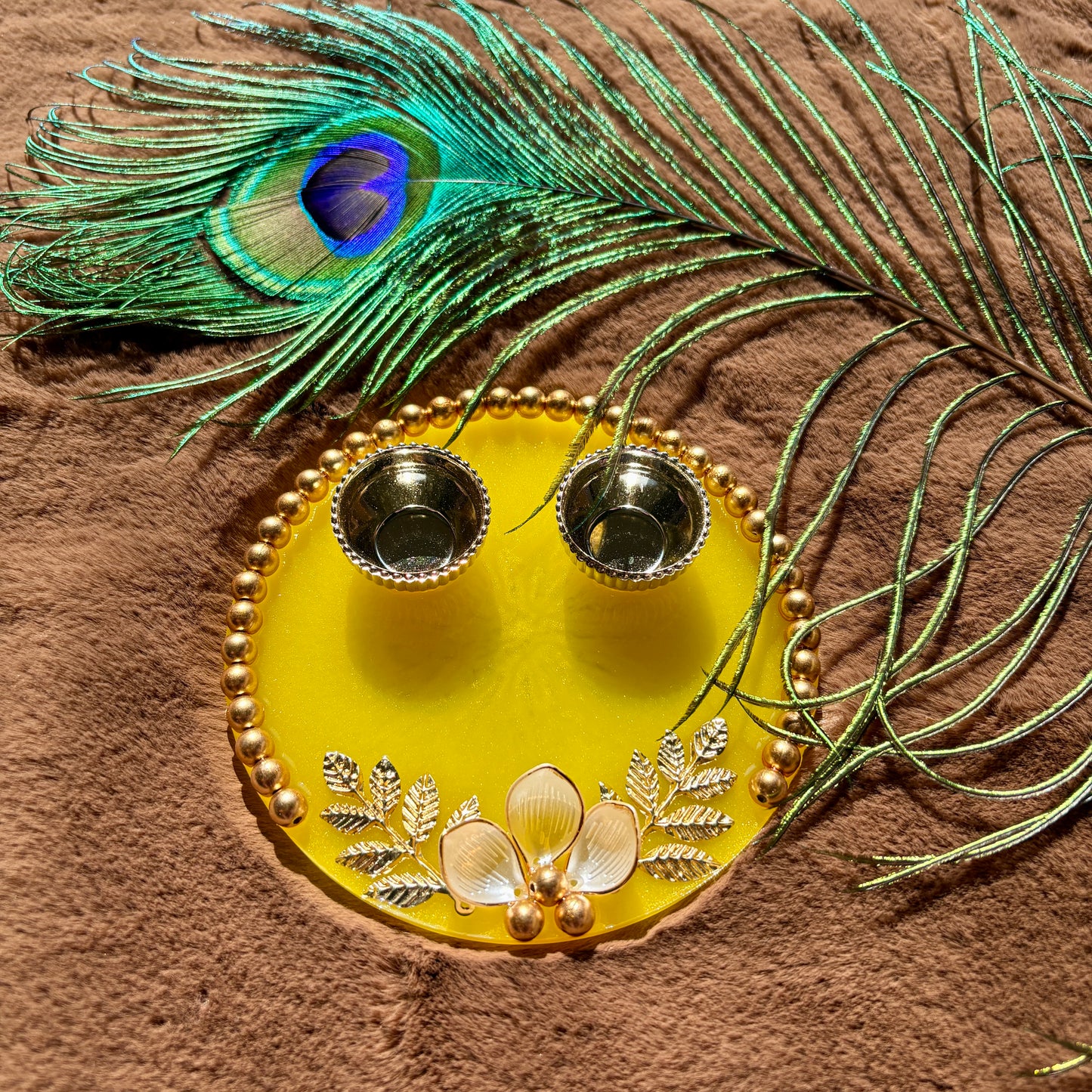 Golden Marigold Charm Resin Tilak Plate