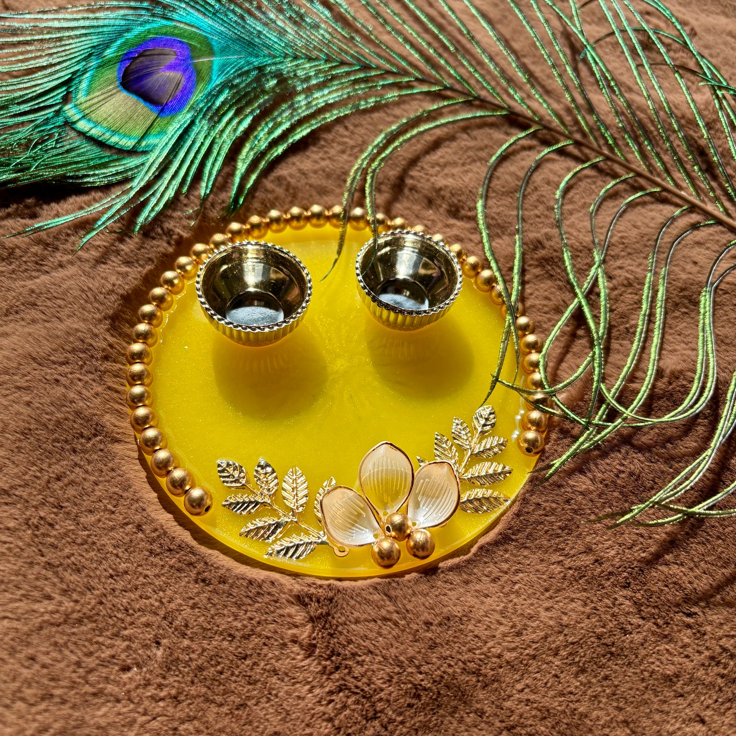Golden Marigold Charm Resin Tilak Plate