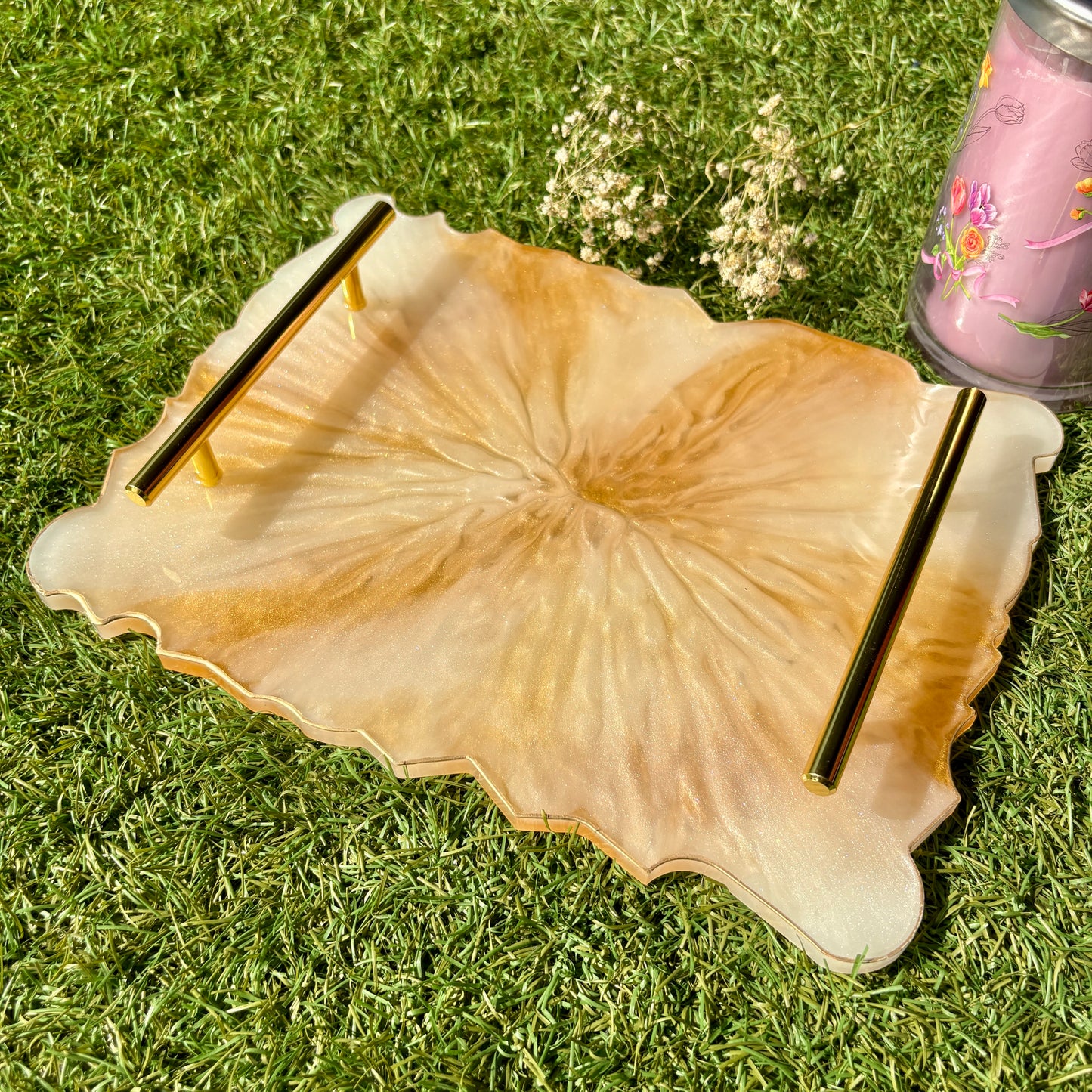 Ivory Gold Resin Serving Tray