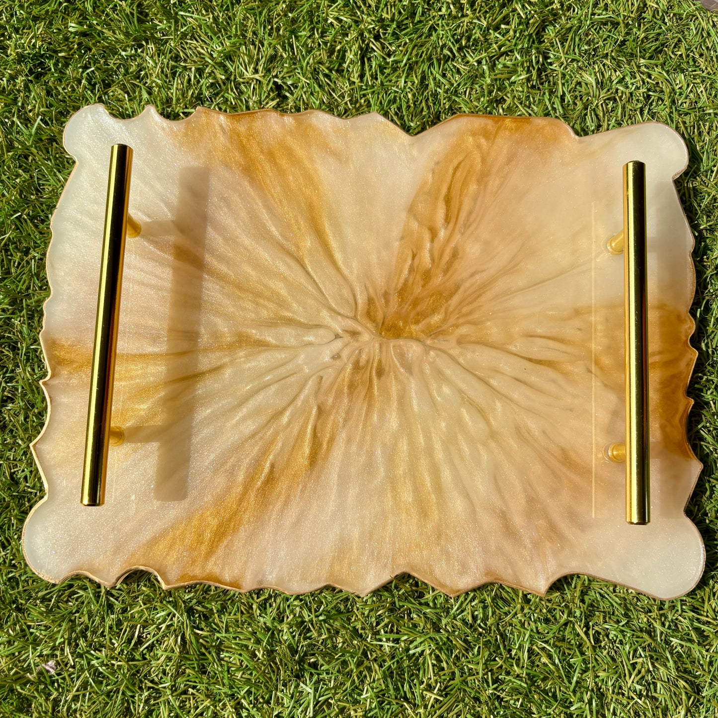 Ivory Gold Resin Serving Tray