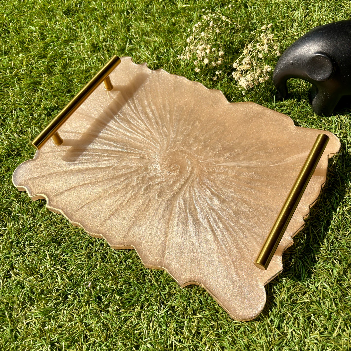 Champagne Swirl Resin Serving Tray