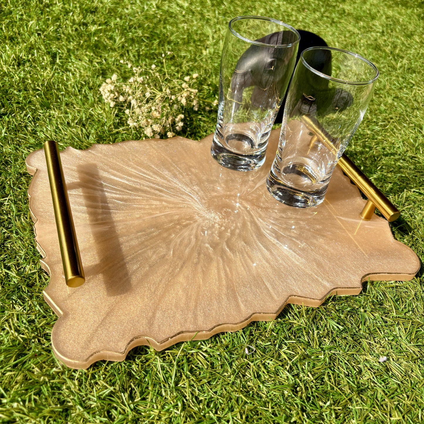 Champagne Swirl Resin Serving Tray