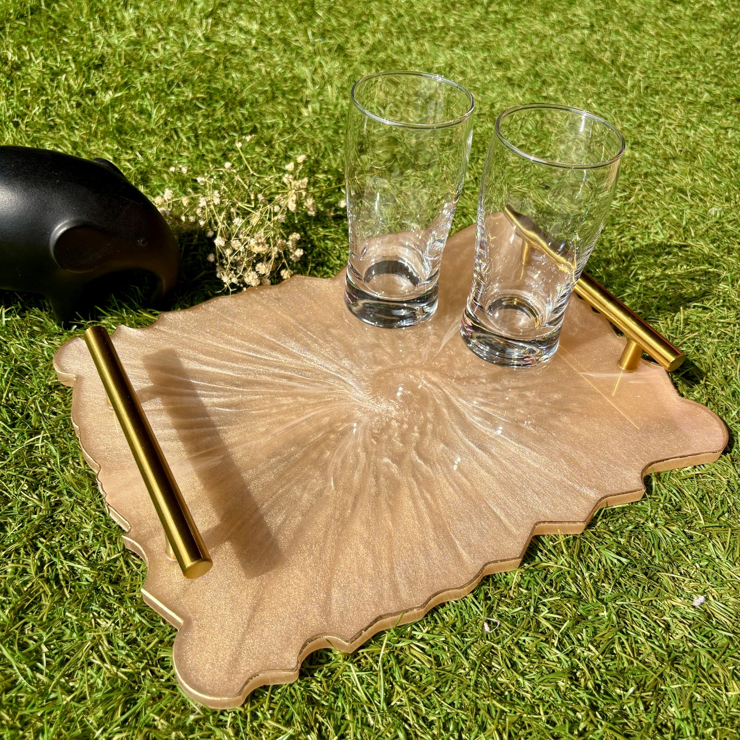 Champagne Swirl Resin Serving Tray
