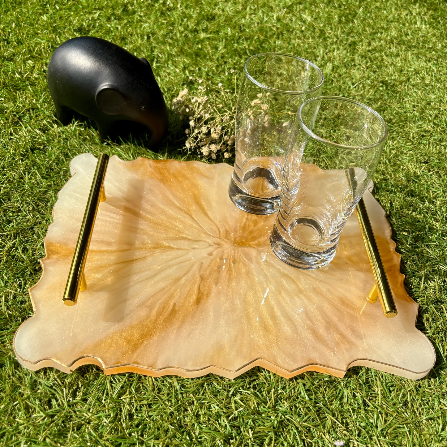 Ivory Gold Resin Serving Tray