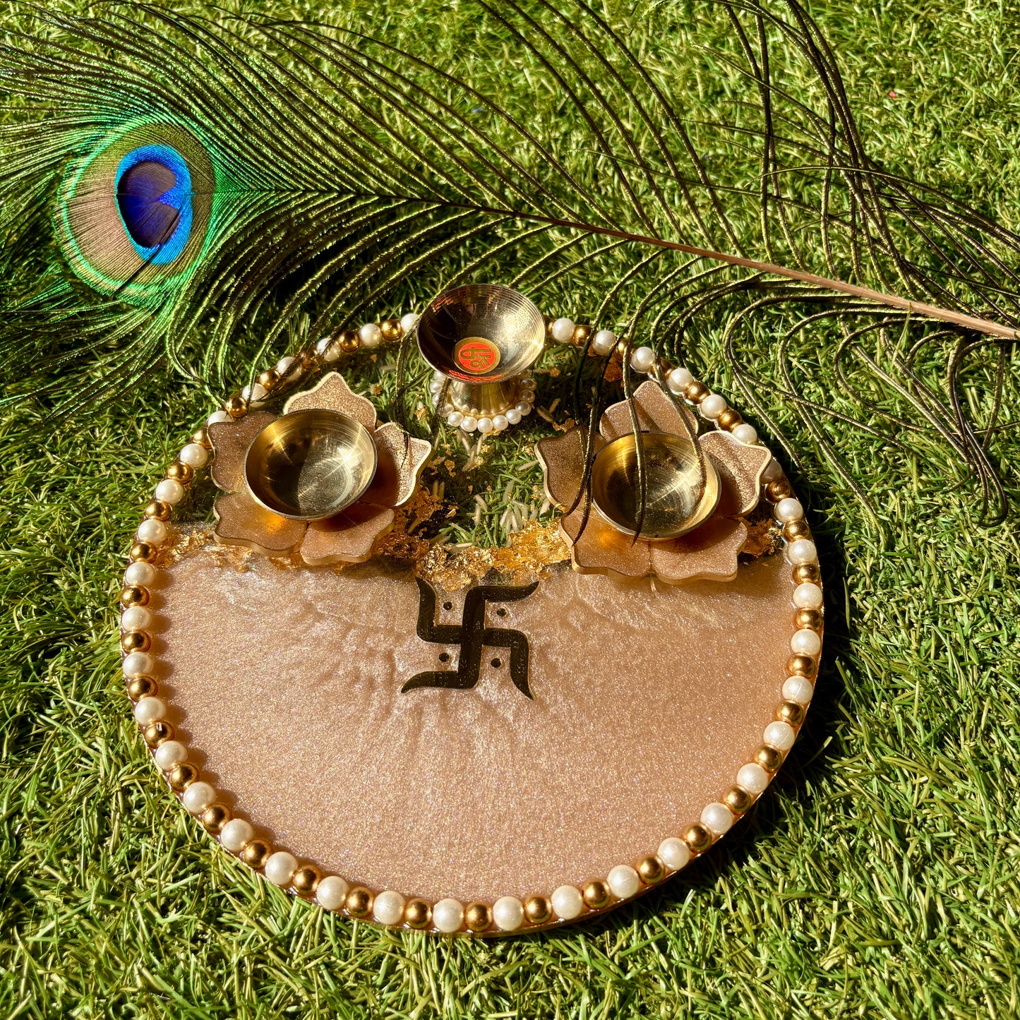 Champagne Lotus Resin Tilak Plate