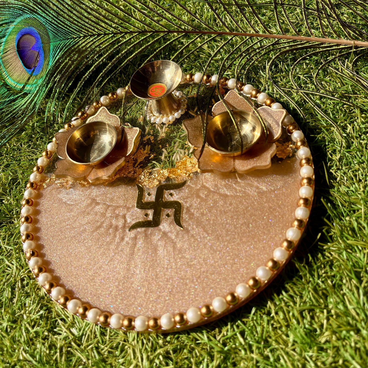 Champagne Lotus Resin Tilak Plate