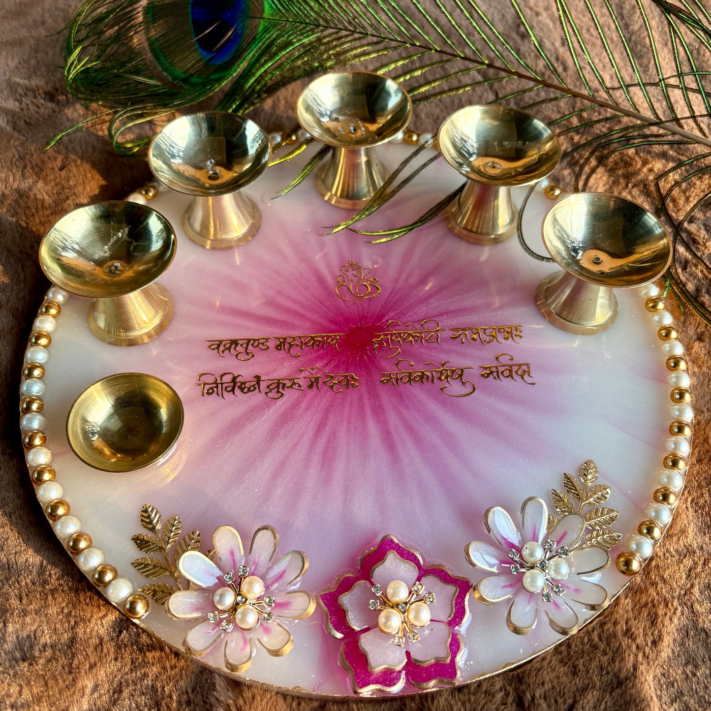 Blush Blossom Resin Pooja Thali