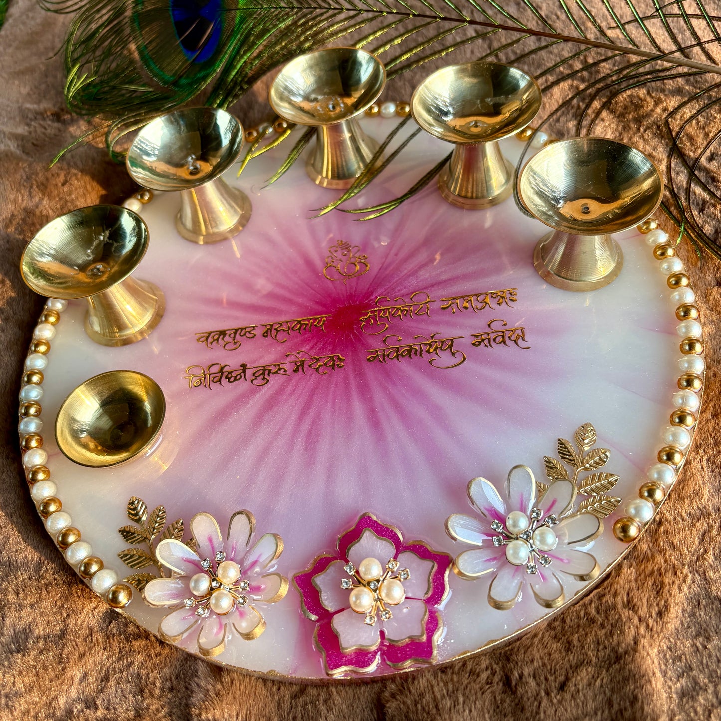 Blush Blossom Resin Pooja Thali