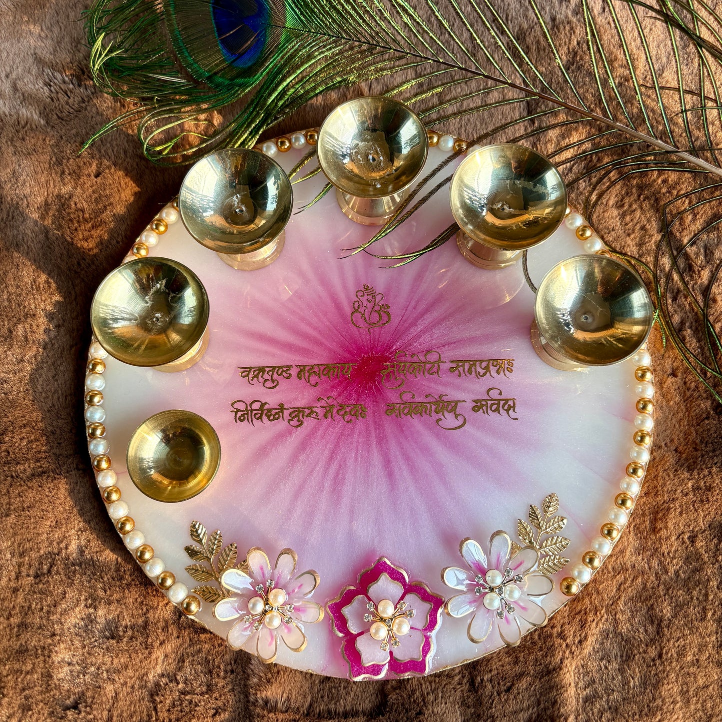 Blush Blossom Resin Pooja Thali