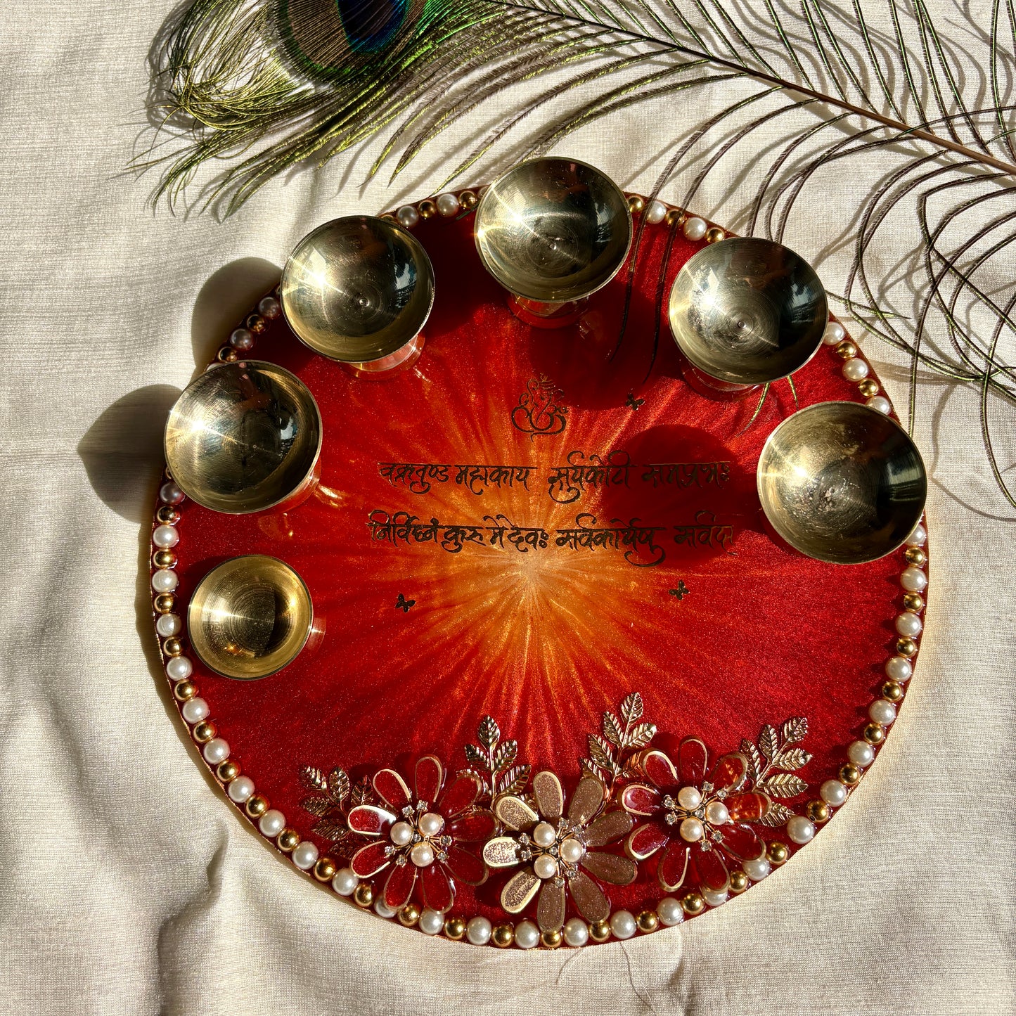 Crimson Bloom Resin Pooja Thali