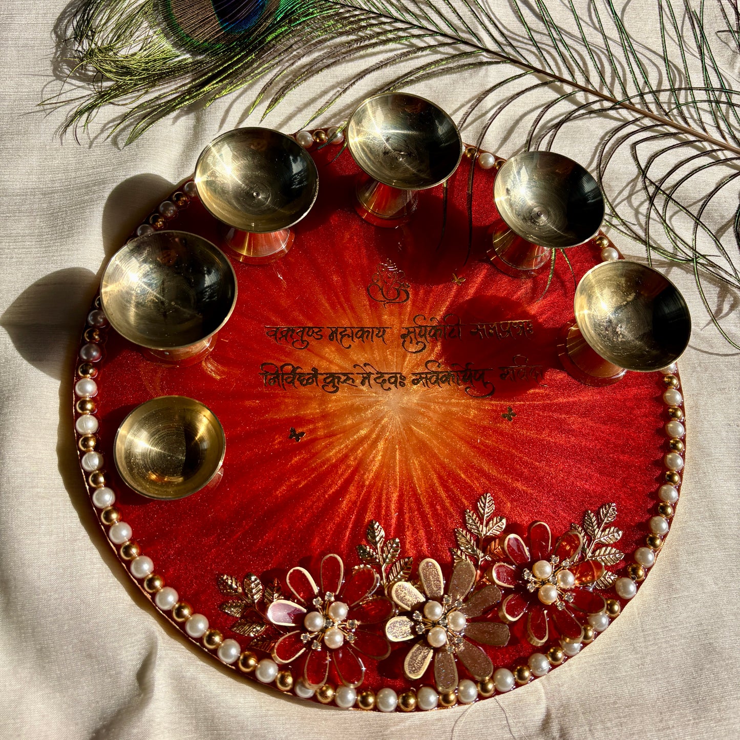 Crimson Bloom Resin Pooja Thali