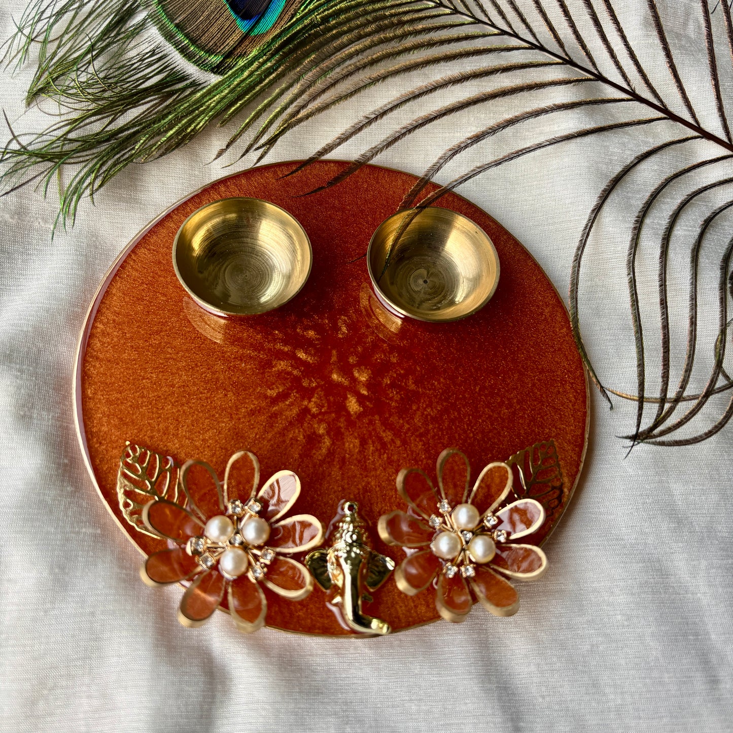 Copper Blossom Ganesha Resin Tilak Plate