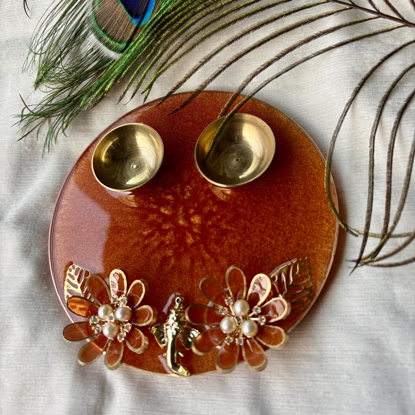 Copper Blossom Ganesha Resin Tilak Plate