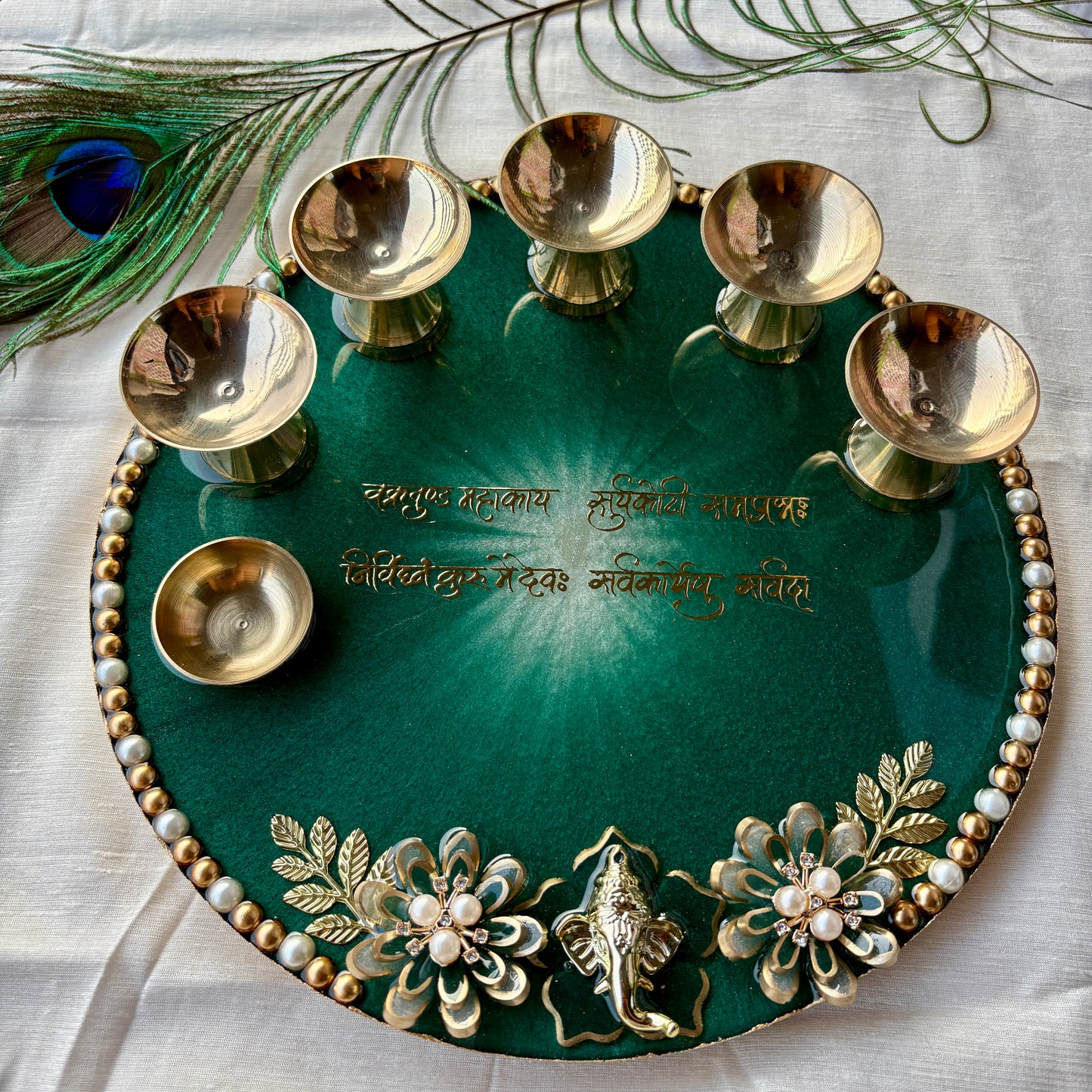 Emerald Grace Resin Pooja Thali