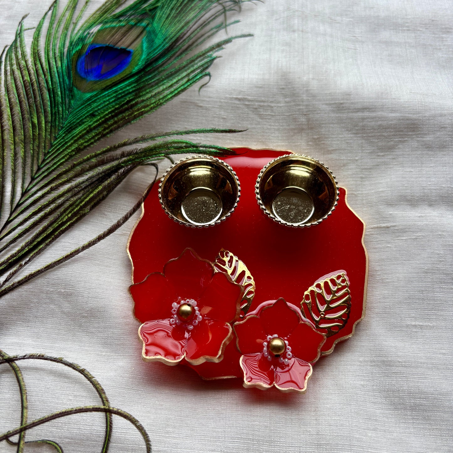 Crimson Bloom Resin Tilak Plate
