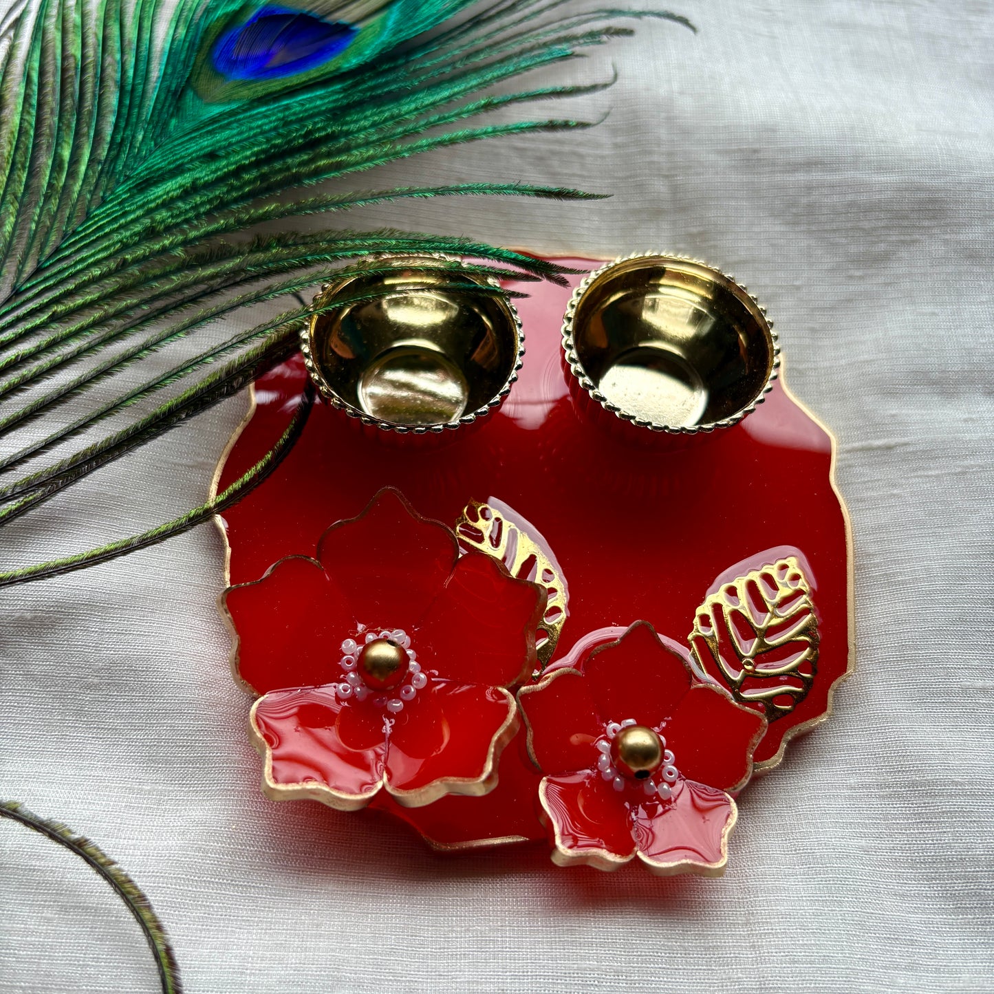 Crimson Bloom Resin Tilak Plate