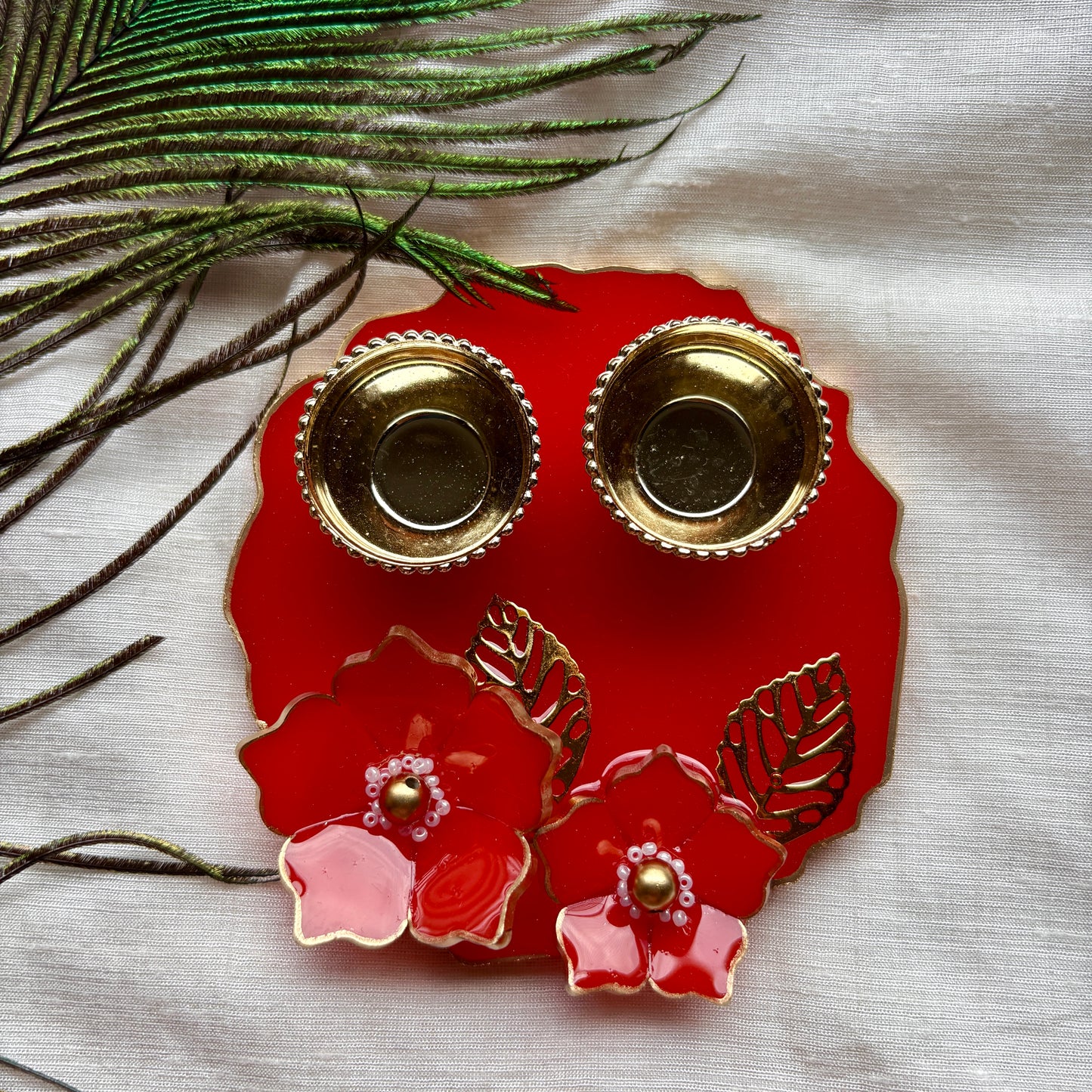 Crimson Bloom Resin Tilak Plate