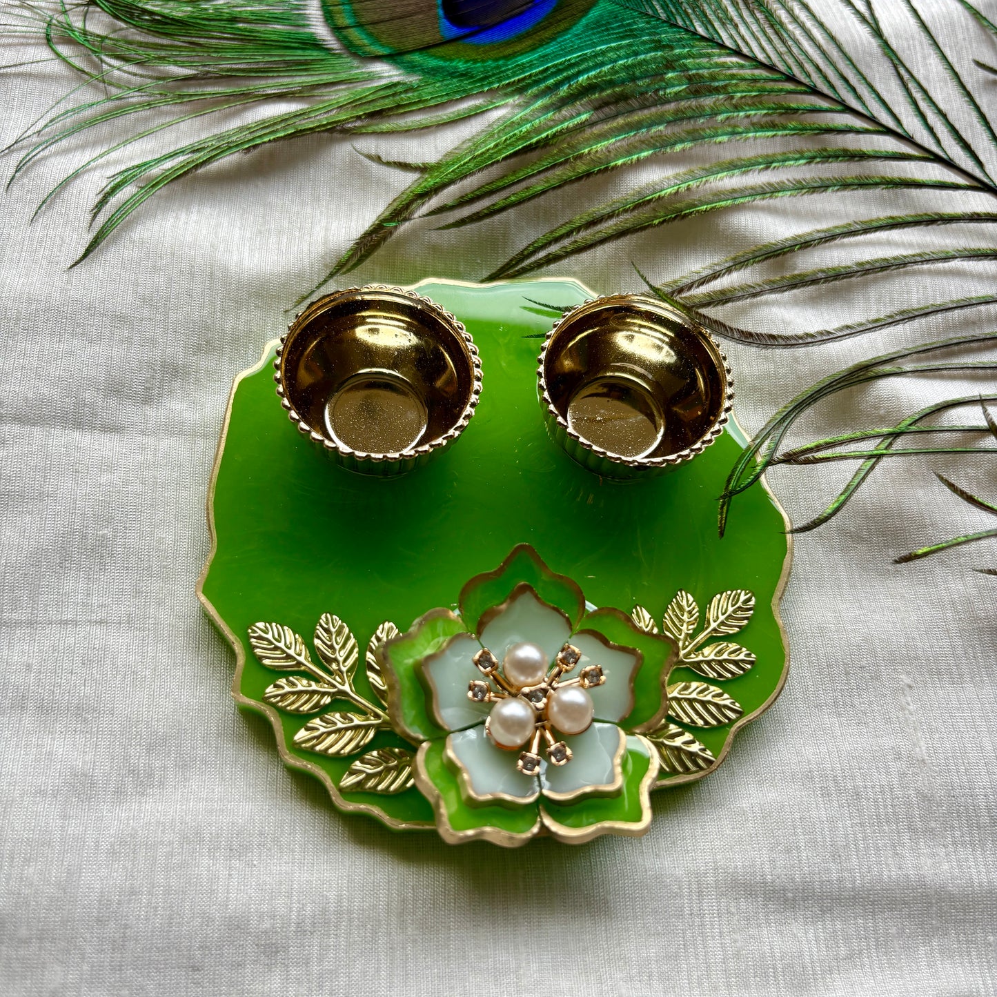 Emerald Bloom Resin Tilak Plate