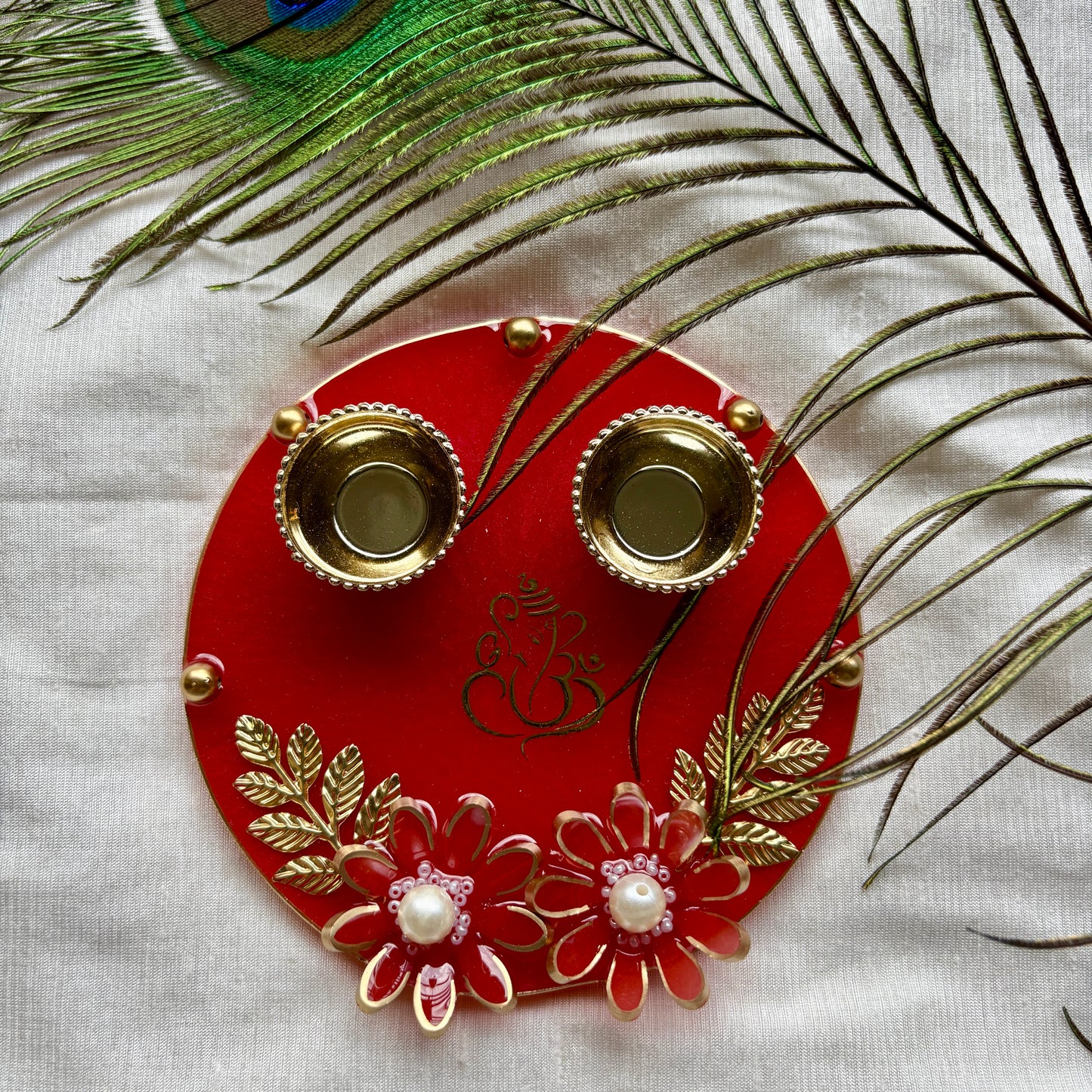 Crimson Blossom Resin Tilak Plate