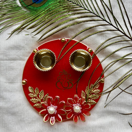 Crimson Blossom Resin Tilak Plate