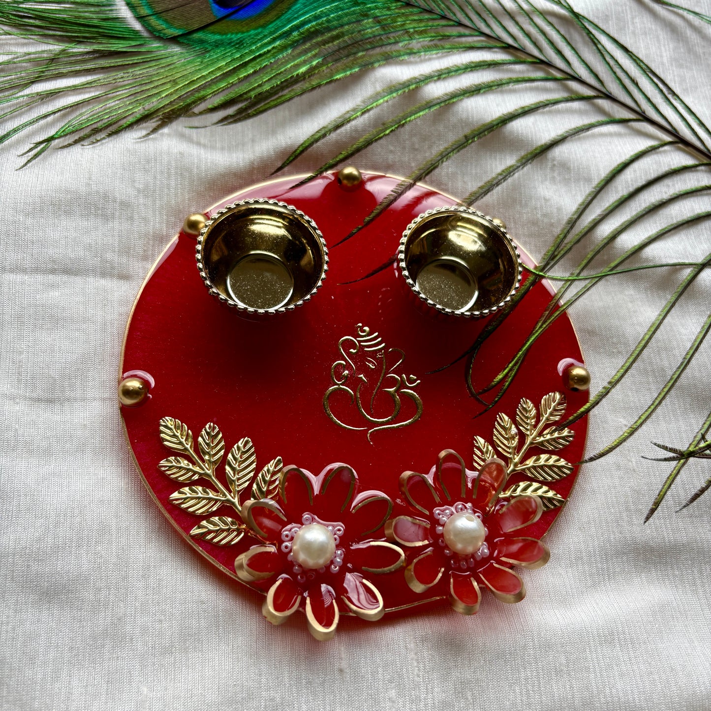 Crimson Blossom Resin Tilak Plate