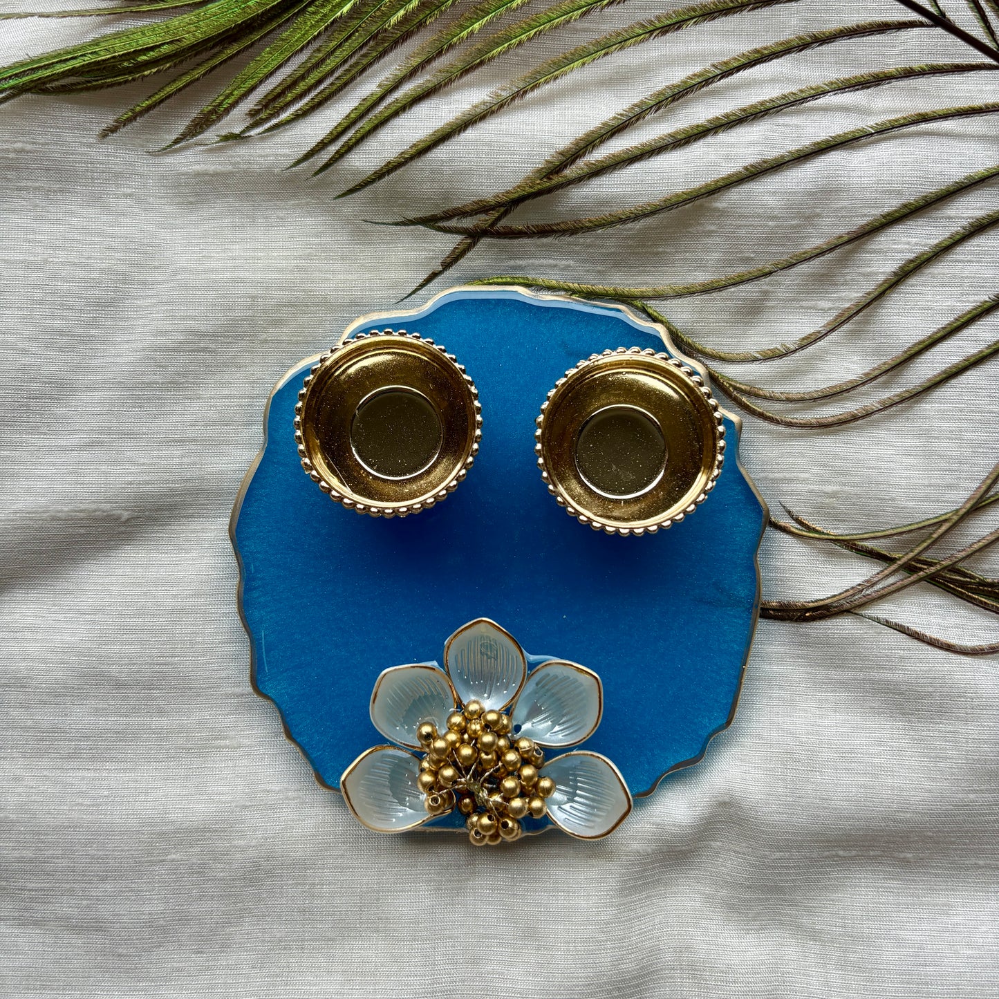 Sapphire Bloom Resin Tilak Plate