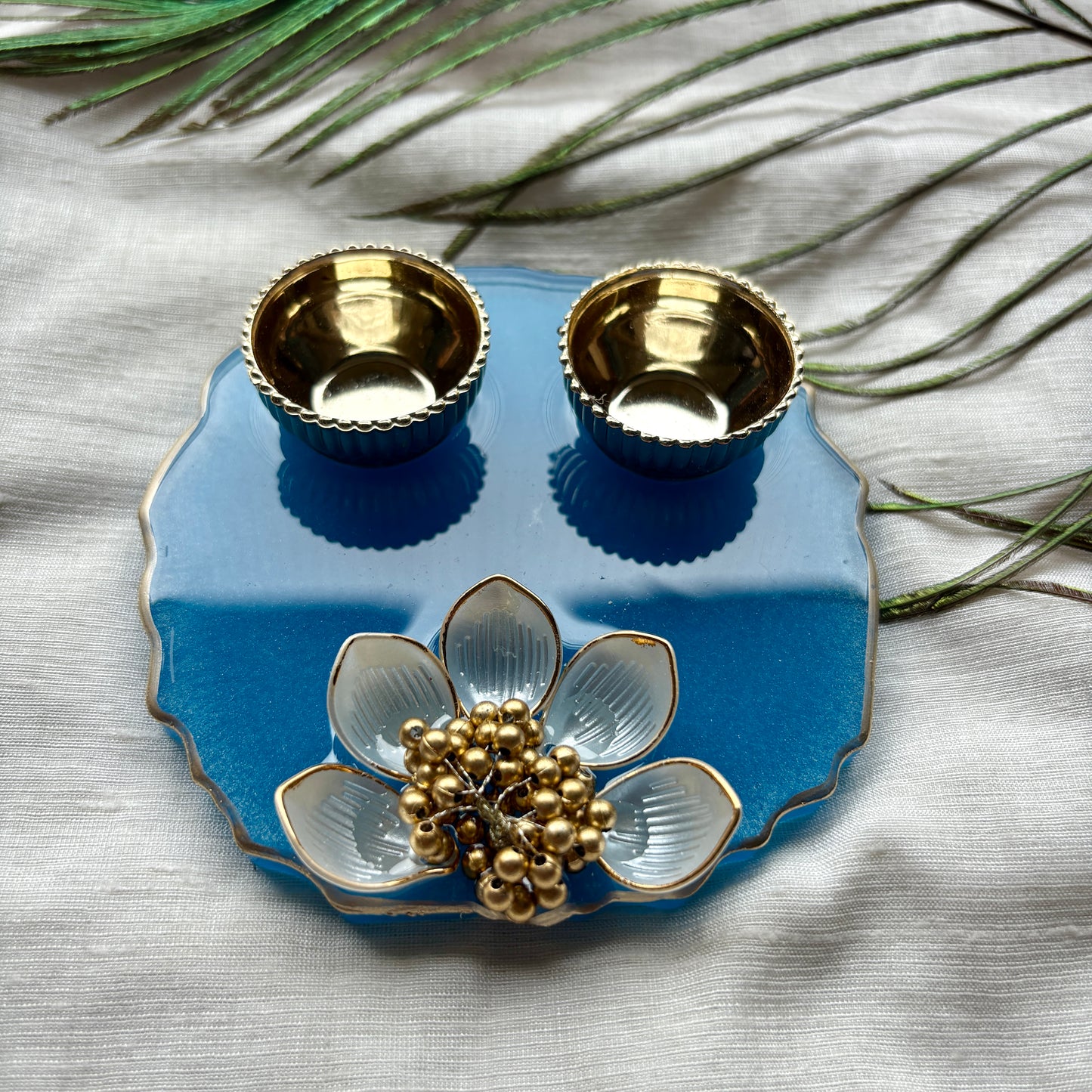 Sapphire Bloom Resin Tilak Plate