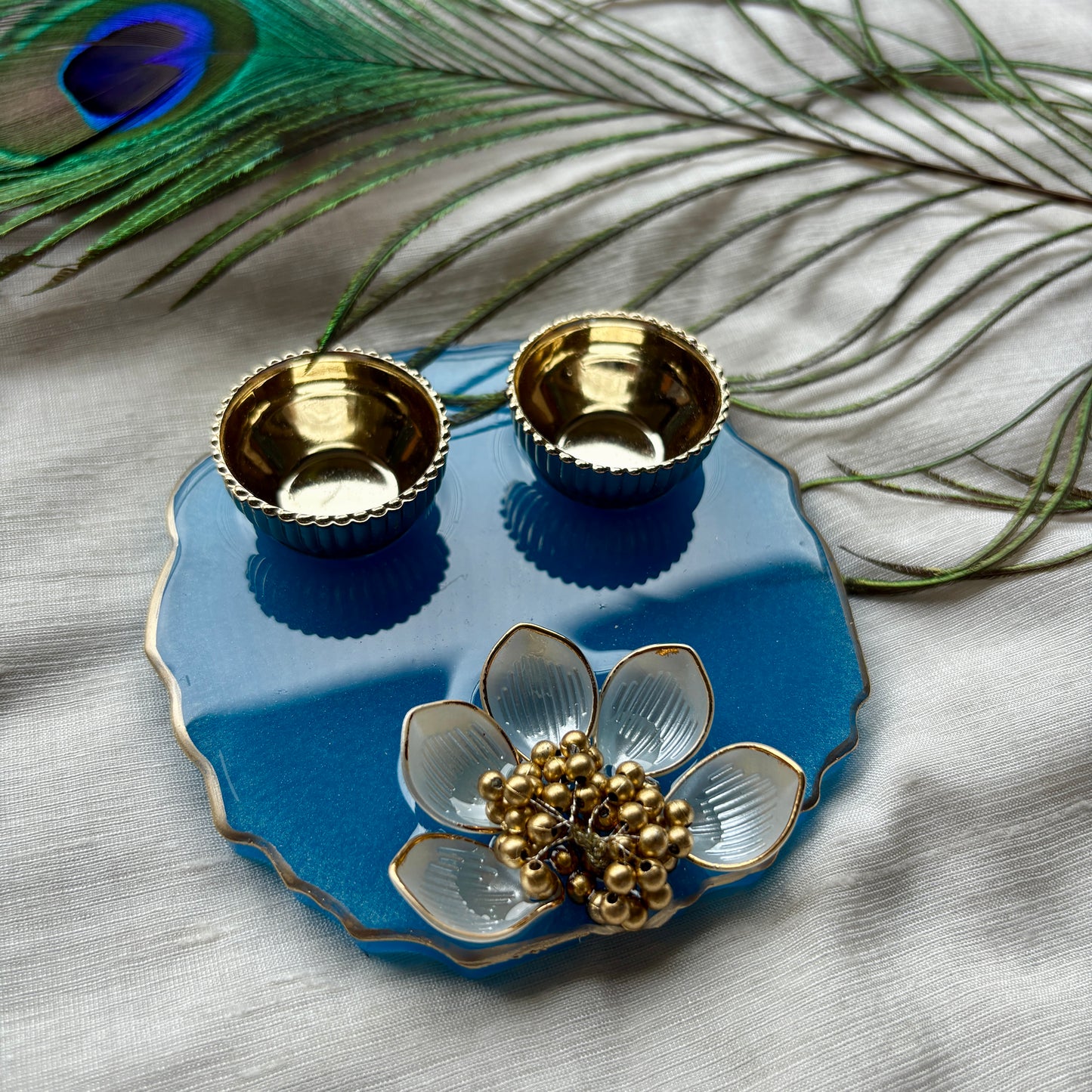 Sapphire Bloom Resin Tilak Plate