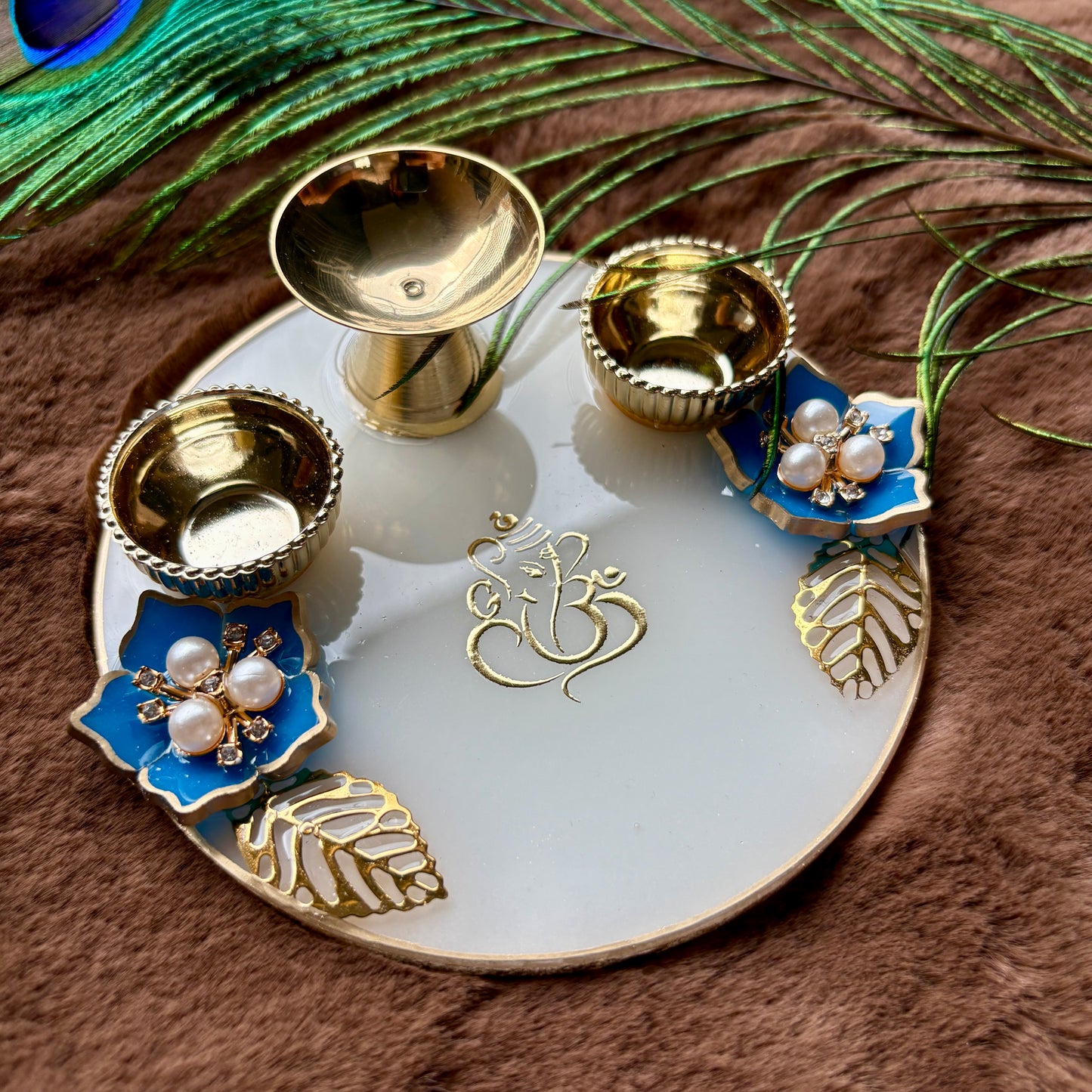 Ivory Sapphire Resin Tilak Plate
