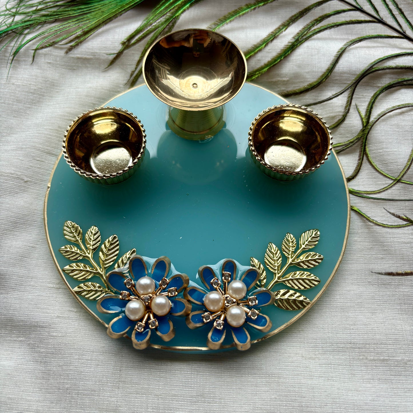 Azure Blossom Resin Tilak Plate