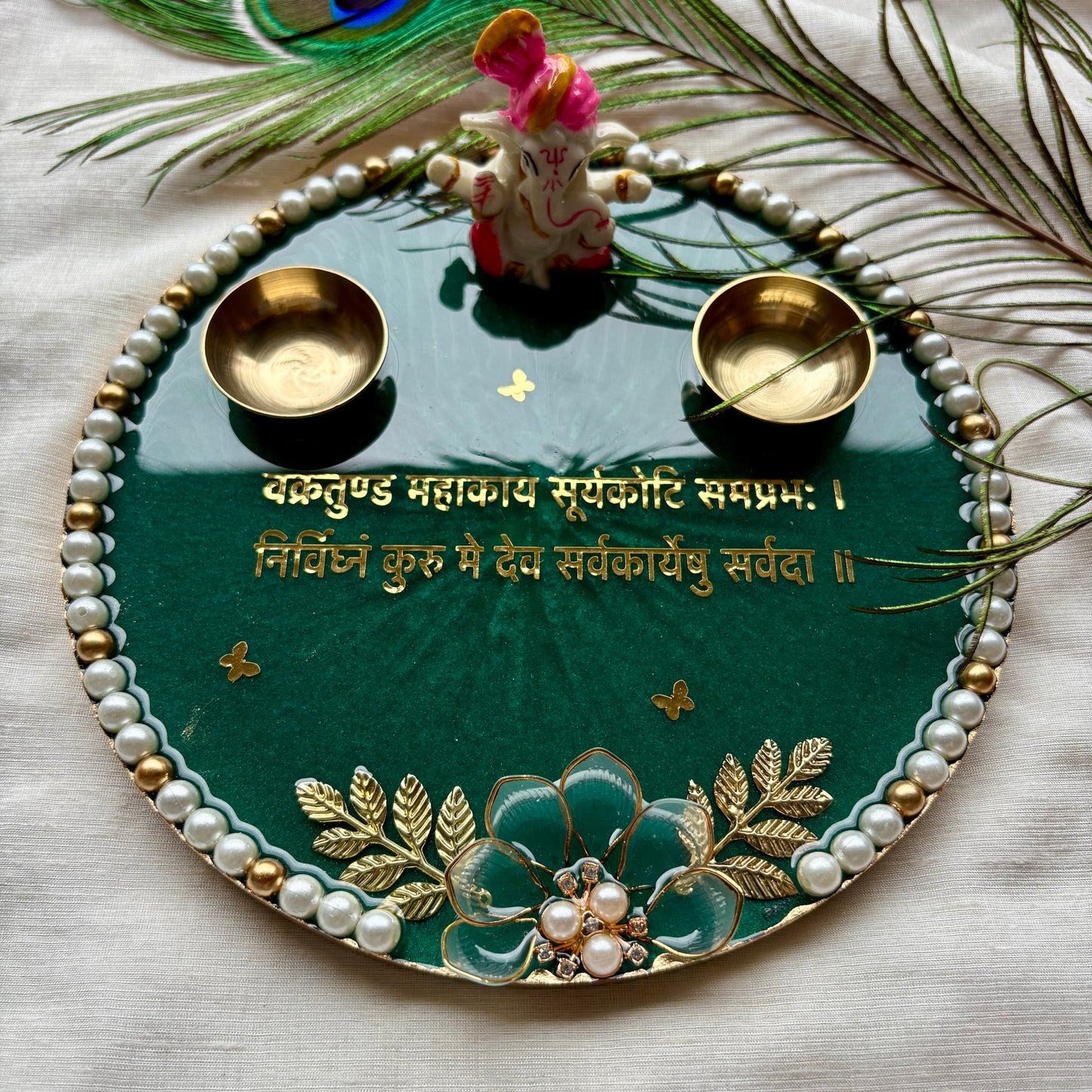 Emerald Mantra Resin Tilak Plate