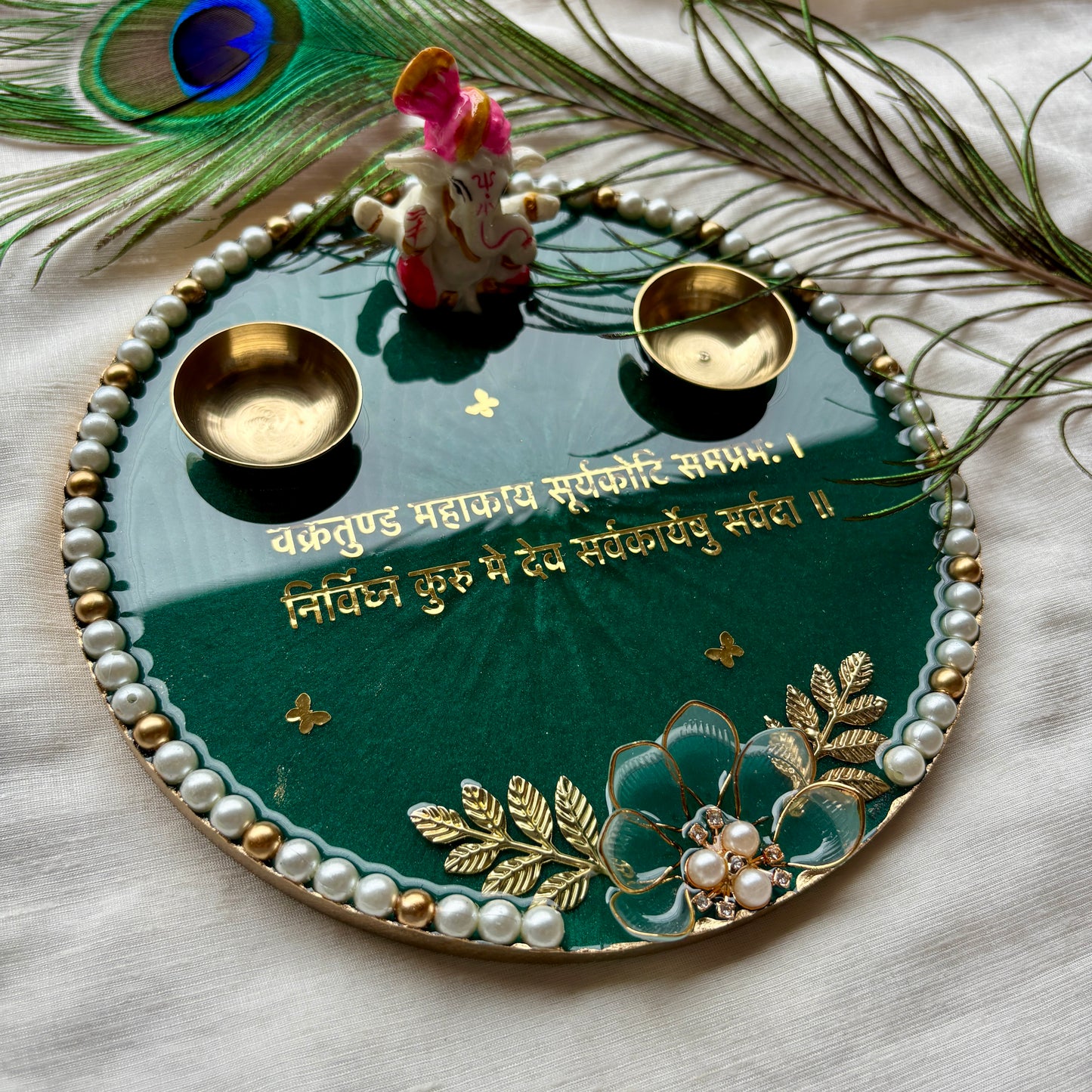 Emerald Mantra Resin Tilak Plate